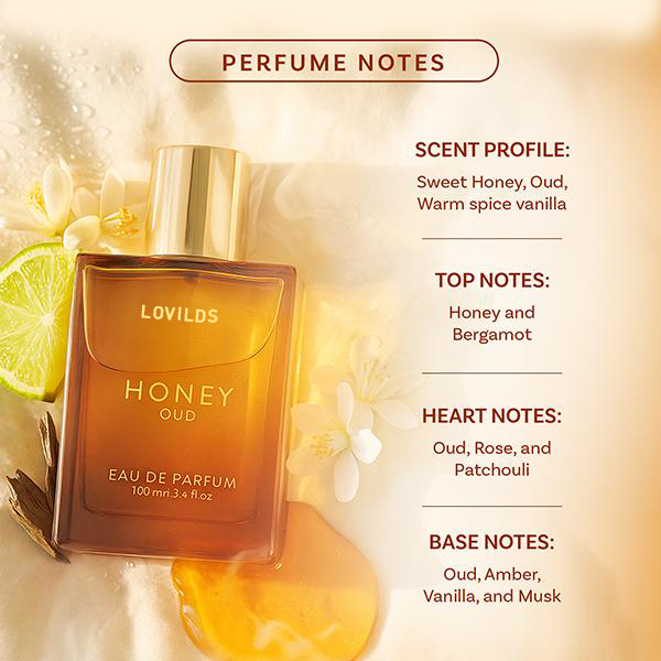 LOVILDS's Honey Oud | Eau de Parfum 100ml (3.4 fl oz) | Patchouli, Vanilla, Bergamot | Floral & Spicy | Made with Clean & Vegan Essentials Oils | Cruelty Free Fragrance Perfume